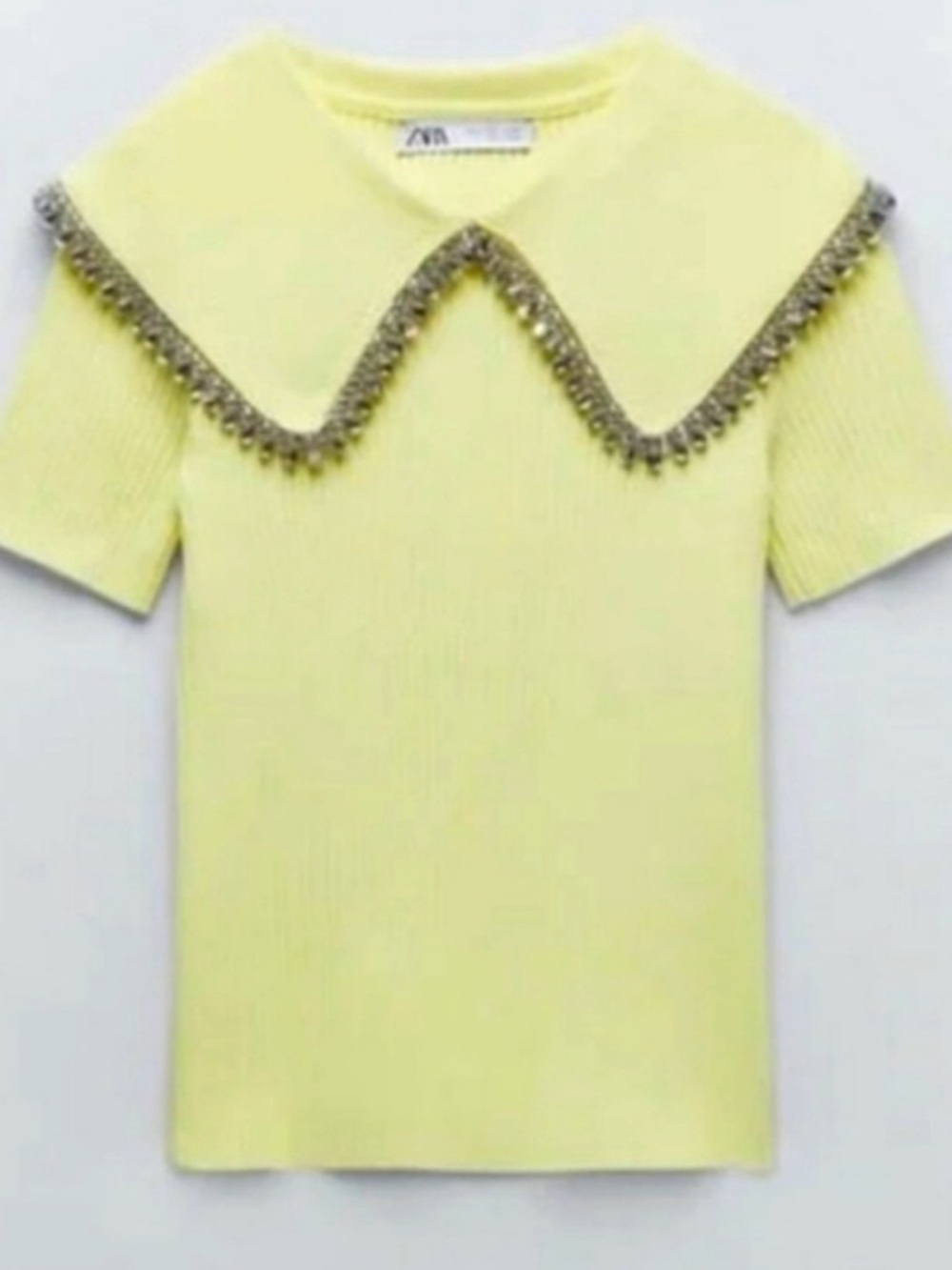 Zara Yellow Knit Top with Embellished Collar